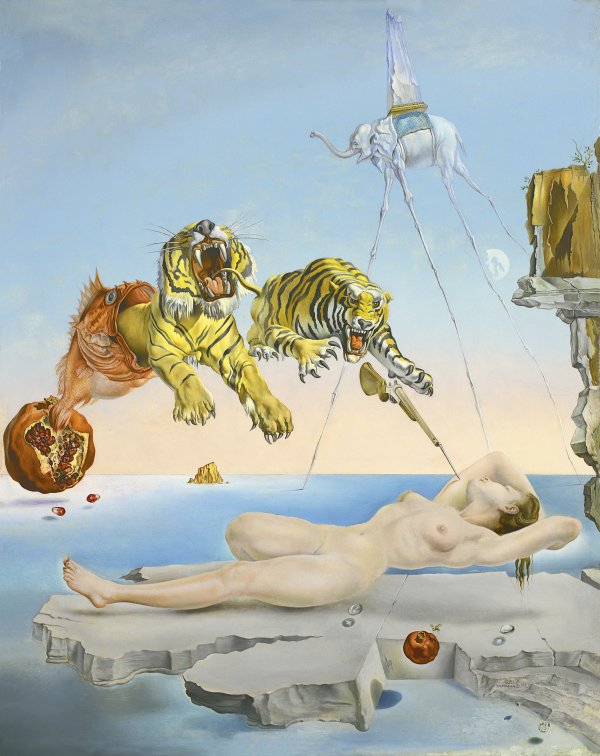 Sueño causado por el vuelo de una abeja alrededor de una granada un segundo antes del despertar, obra de Salvador Dalí,1944.